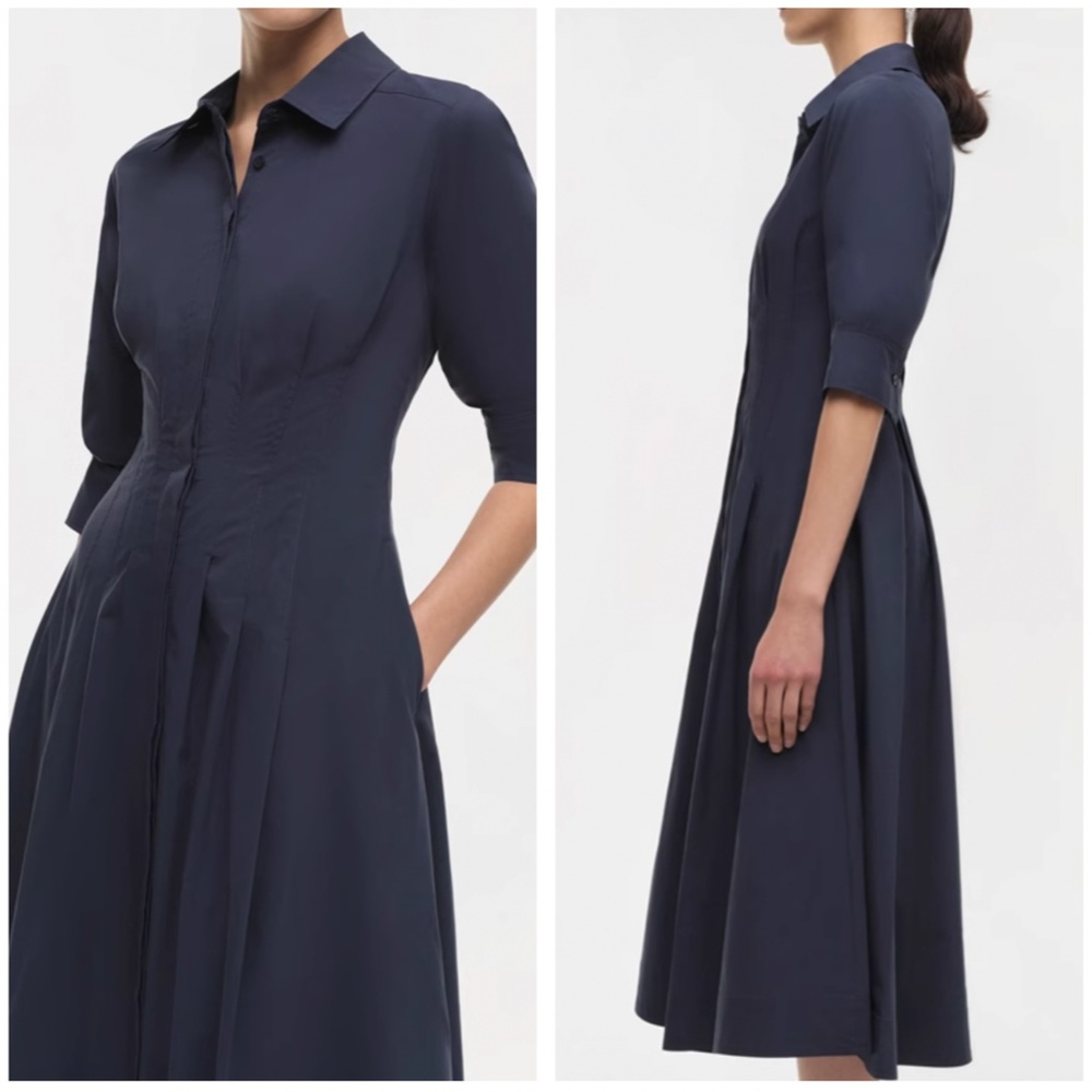 BEST Simkhai The Jazz Midi Dress Midnight Navy Blue Pleated Cotton S/M/L - Picture 10 of 13